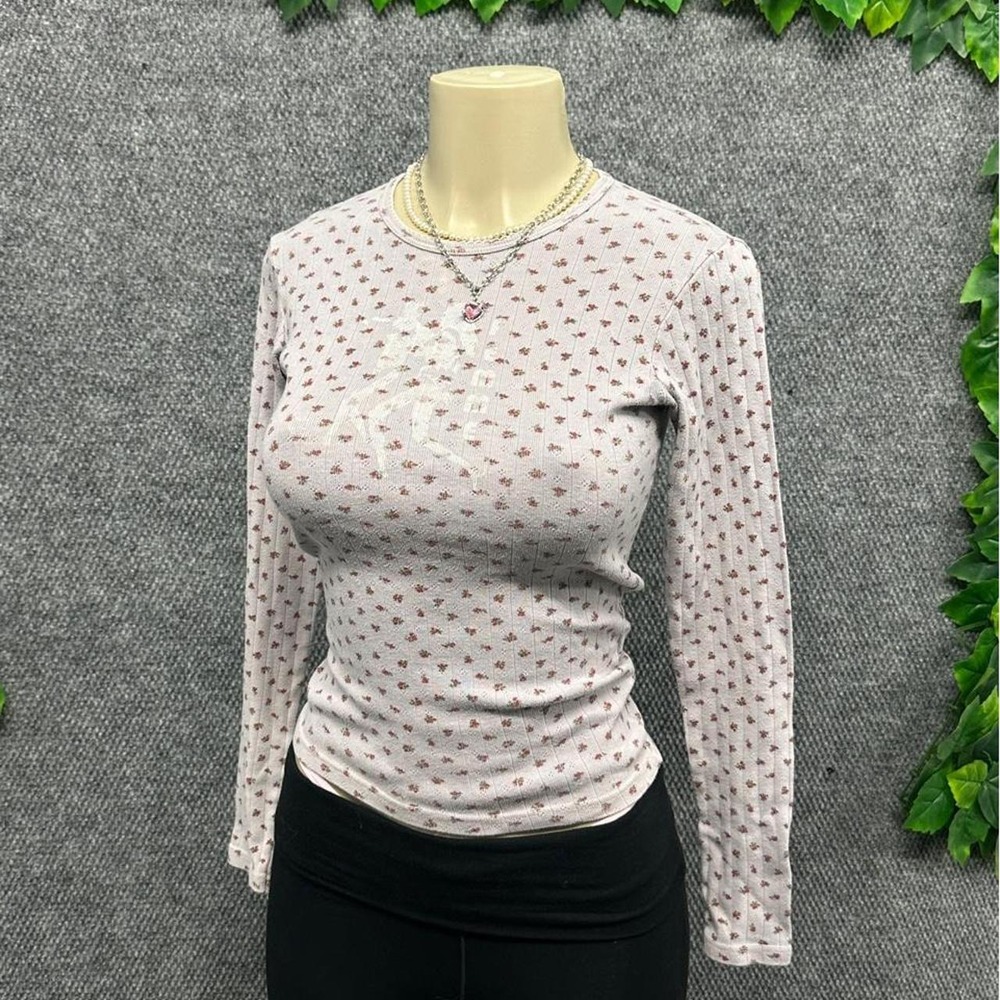 Floral Pointelle Long Sleeve Baby Tee Y2K Fairy Grunge Fits M